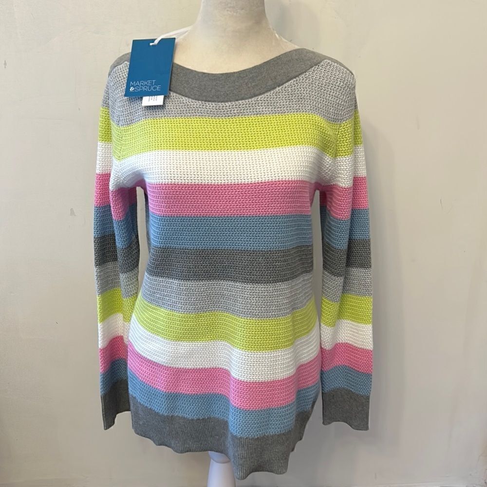 Market & Spruce pink gray striped long sleeve sweater Size S New